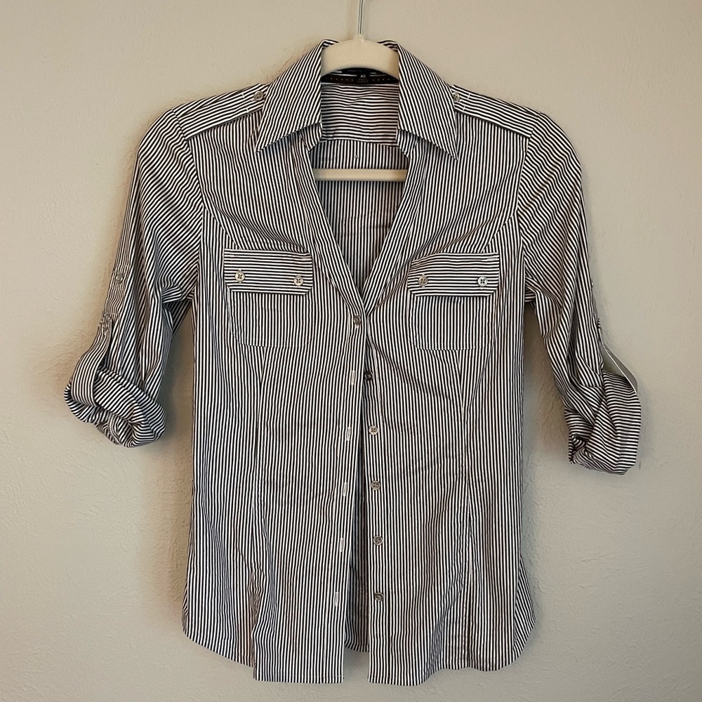 Express Striped Button-Up Top